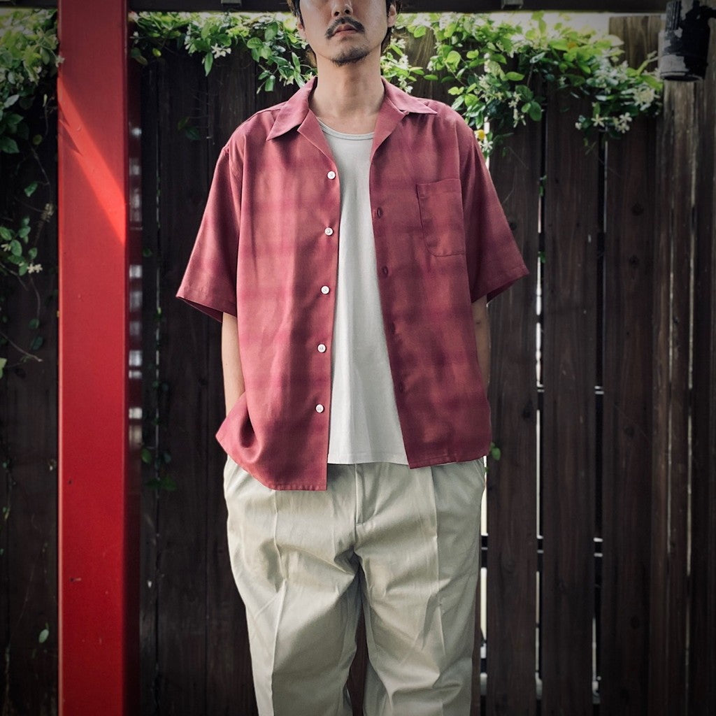 OMBRE CHECK OPEN COLLAR SHIRT S/S ( TYPE-3 ) #PINK [25SS-WMS-OC20]