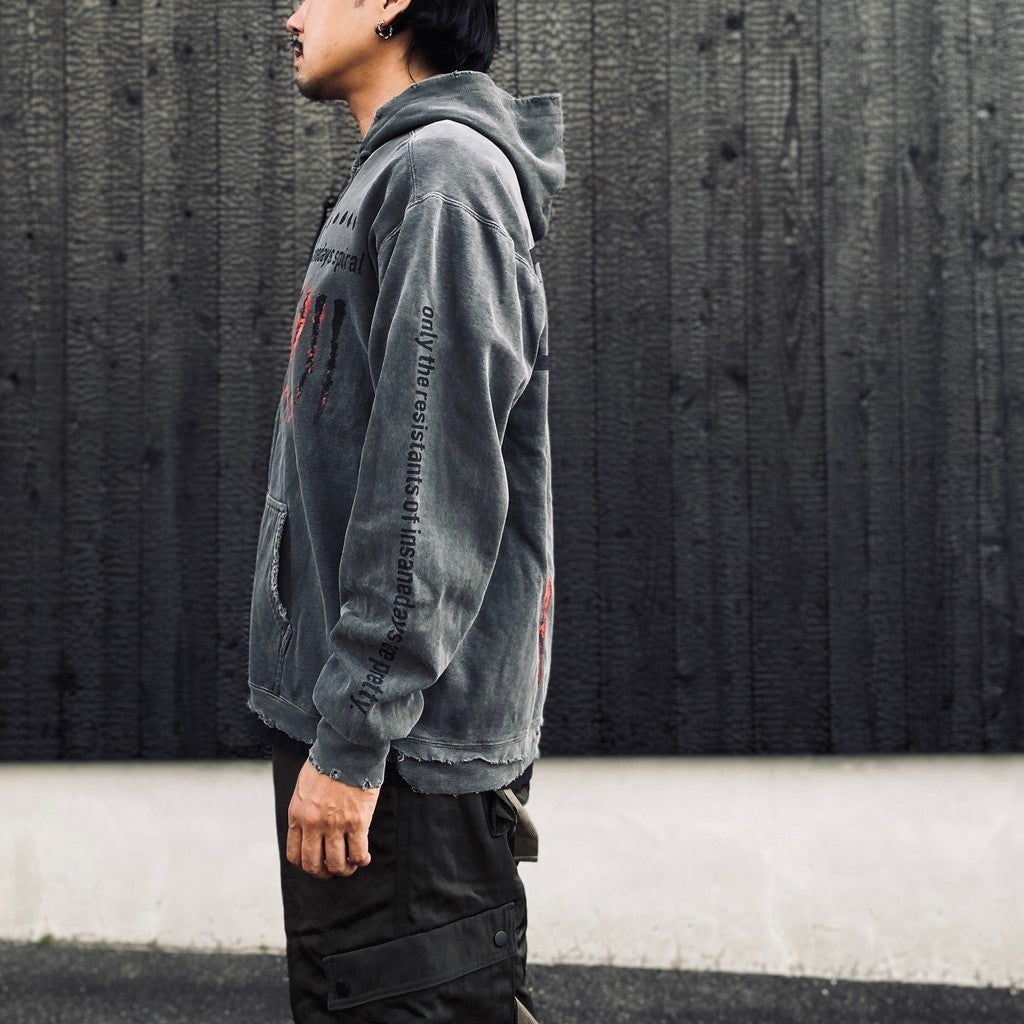 Bootleg Zip Up Hoodie With Damaged (ERROR S) #AGEDBLACK [M-P4-BG8]