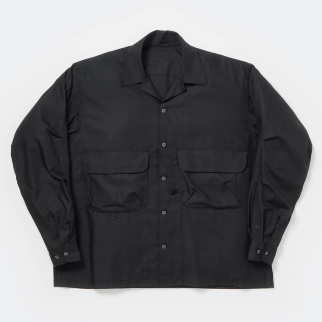 TECH SPORTS OPEN COLLAR SHIRT L/S SOLID #BLACK [BE-82026W]