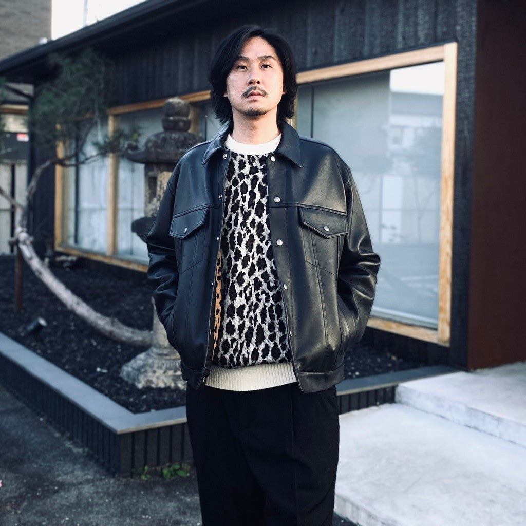 LEOPARD MOHAIR JACQUARD CREW NECK SWEATER #WHITE [26FW-WMK-KN16]