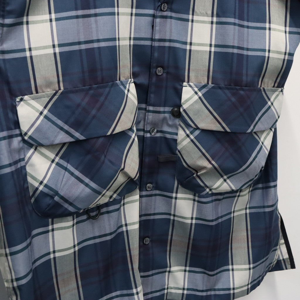 TECH SPORTS OPEN COLLAR SHIRT L/S BIG TARTAN #NAVY [BE-81026W]