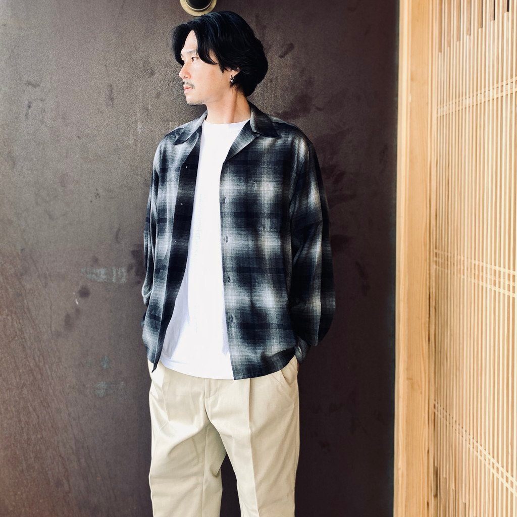 OMBRE CHECK OPEN COLLAR SHIRT L/S ( TYPE-1 ) #GRAY [26FWE-WMS-OC01]