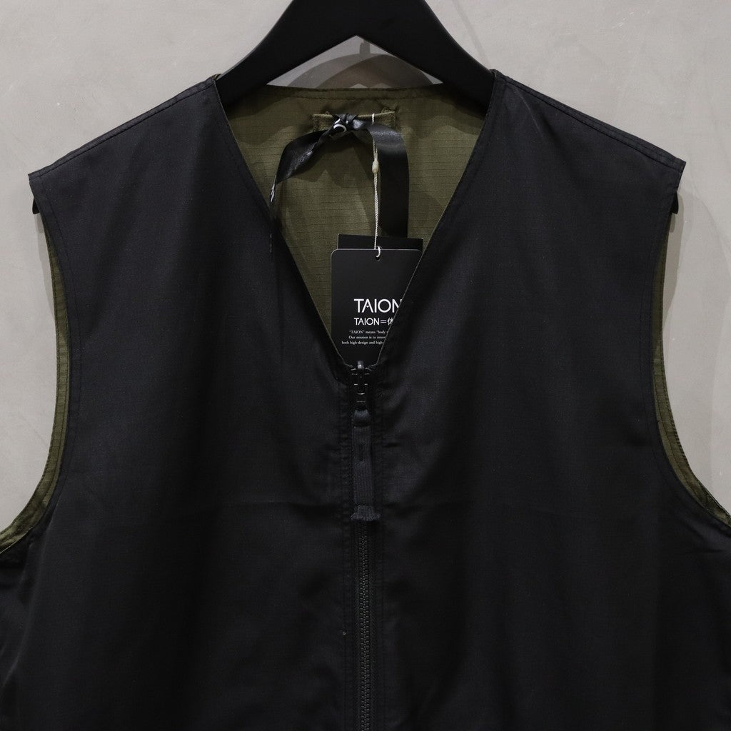 NON DOWN MILITARY REVERSIBLE V NECK VEST #BLACK [TAION-R001ZNDML-1