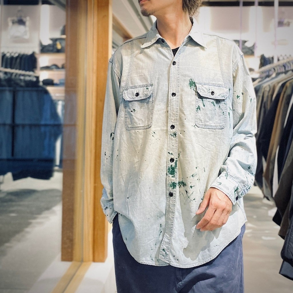 PAINT STAINED CHAMBRAY SHIRT, VENT HOLES #AGED INDIGO [BW252-PSCSV]