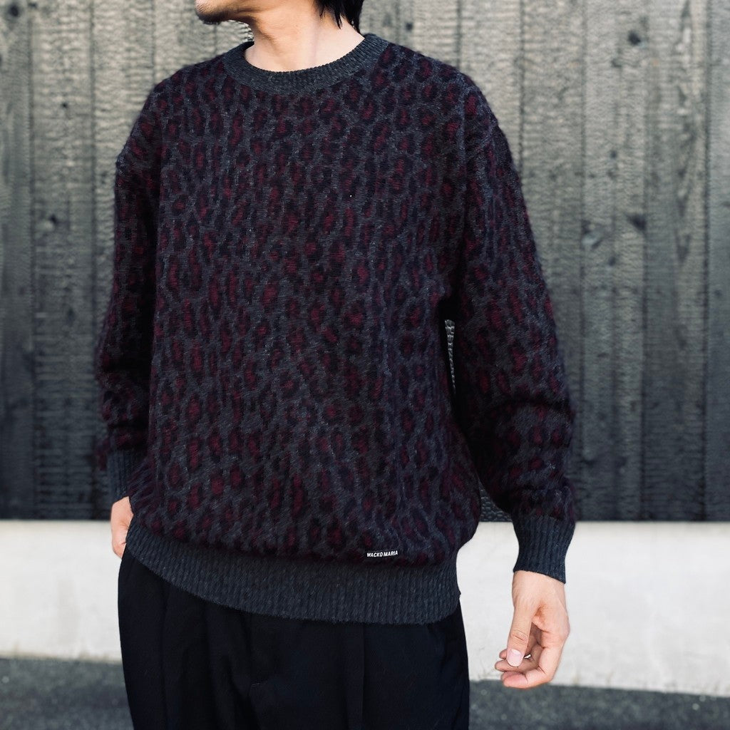 LEOPARD MOHAIR JACQUARD CREW NECK SWEATER #CHARCOAL [26FW-WMK-KN16]