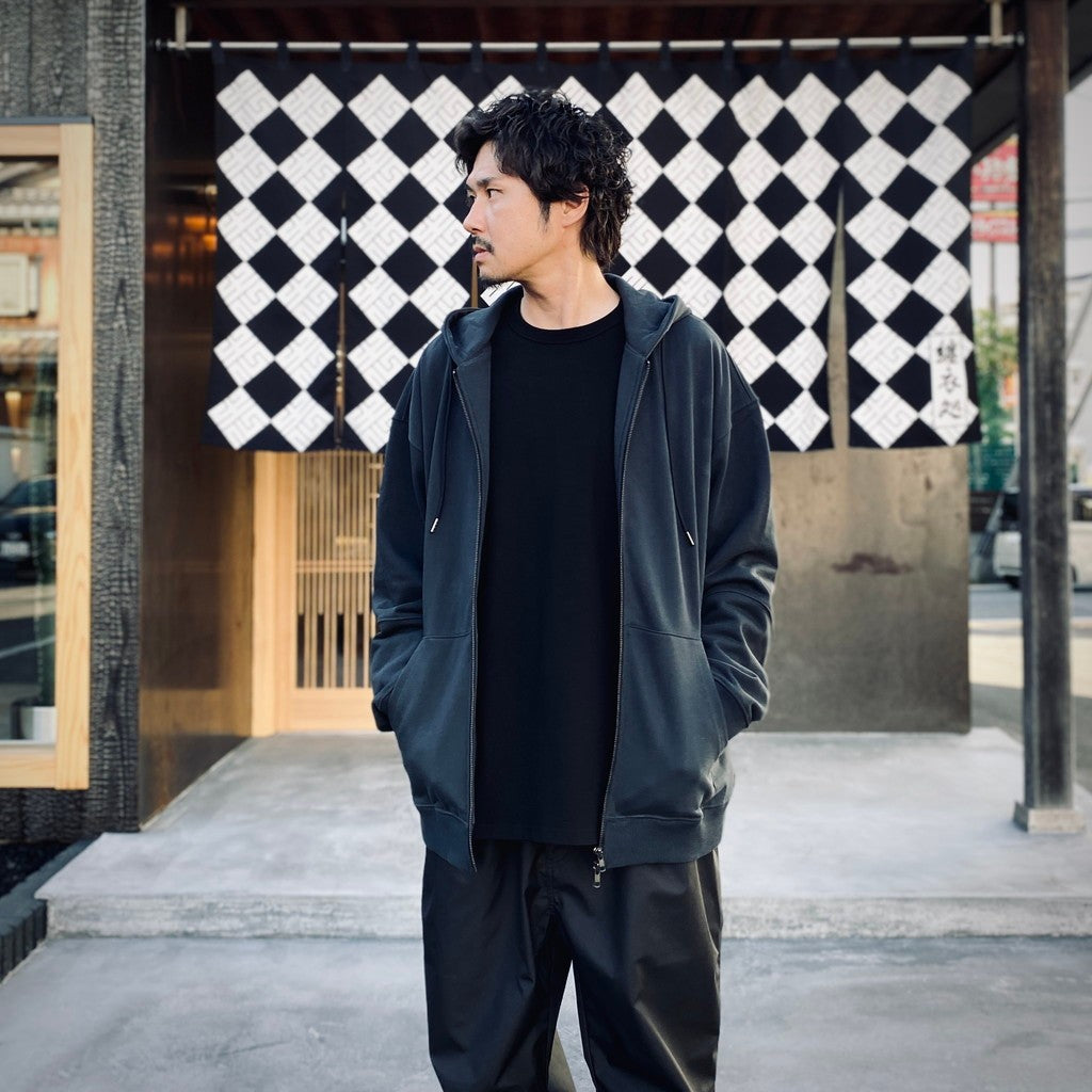 BIO WASHED EASY HOODIE ZIP UP #ASH CHARCOAL [HOD25AWSWEHZU]