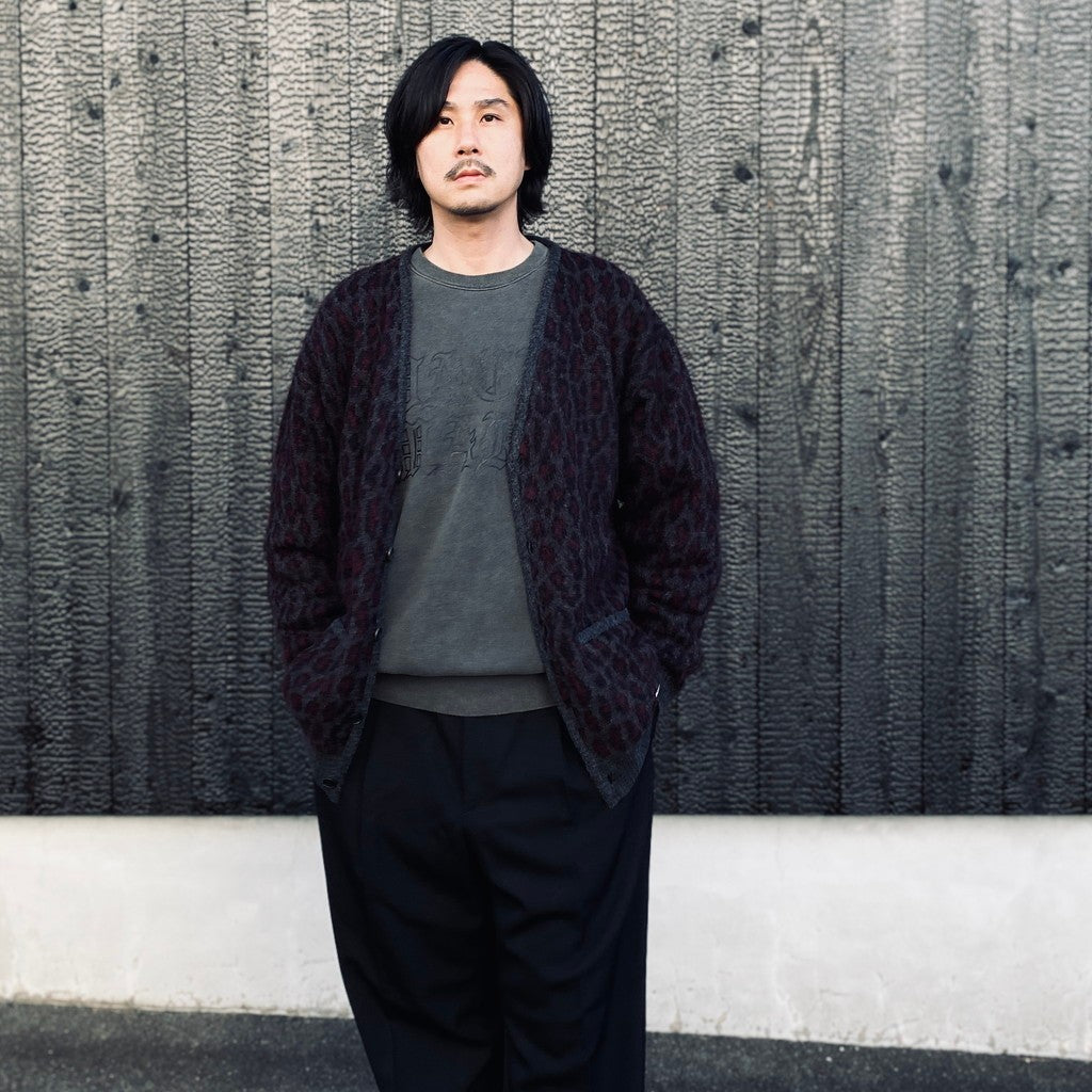 LEOPARD MOHAIR JACQUARD CARDIGAN #CHARCOAL [26FW-WMK-KN17]