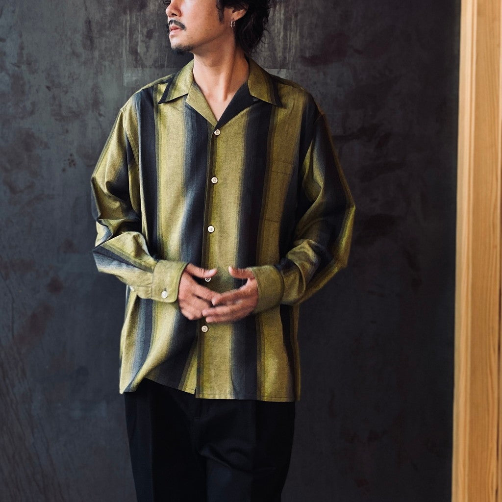 STRIPED OPEN COLLAR SHIRT L/S #YELLOW [25FW-WMS-OC07]