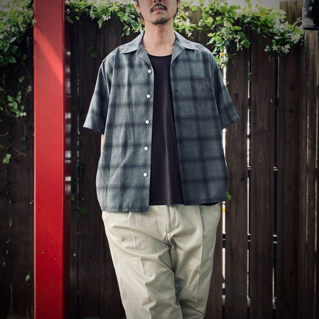 OMBRE CHECK OPEN COLLAR SHIRT S/S ( TYPE-3 ) #GRAY [25SS-WMS-OC20]