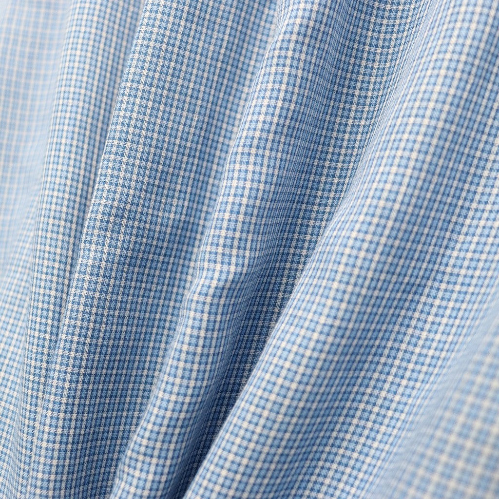 Double Gauze Plaid Open Collar Shirt #Off x Blue [SD26S-SH02]