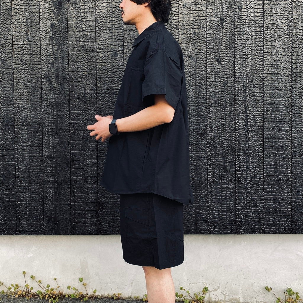 HIDDEN POCKET HALF SLEEVE SHIRTS CN #BLACK [HOD26-01-ST005]