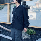 TECH SPORTS OPEN COLLAR SHIRT L/S SOLID #BLACK [BE-82026W]