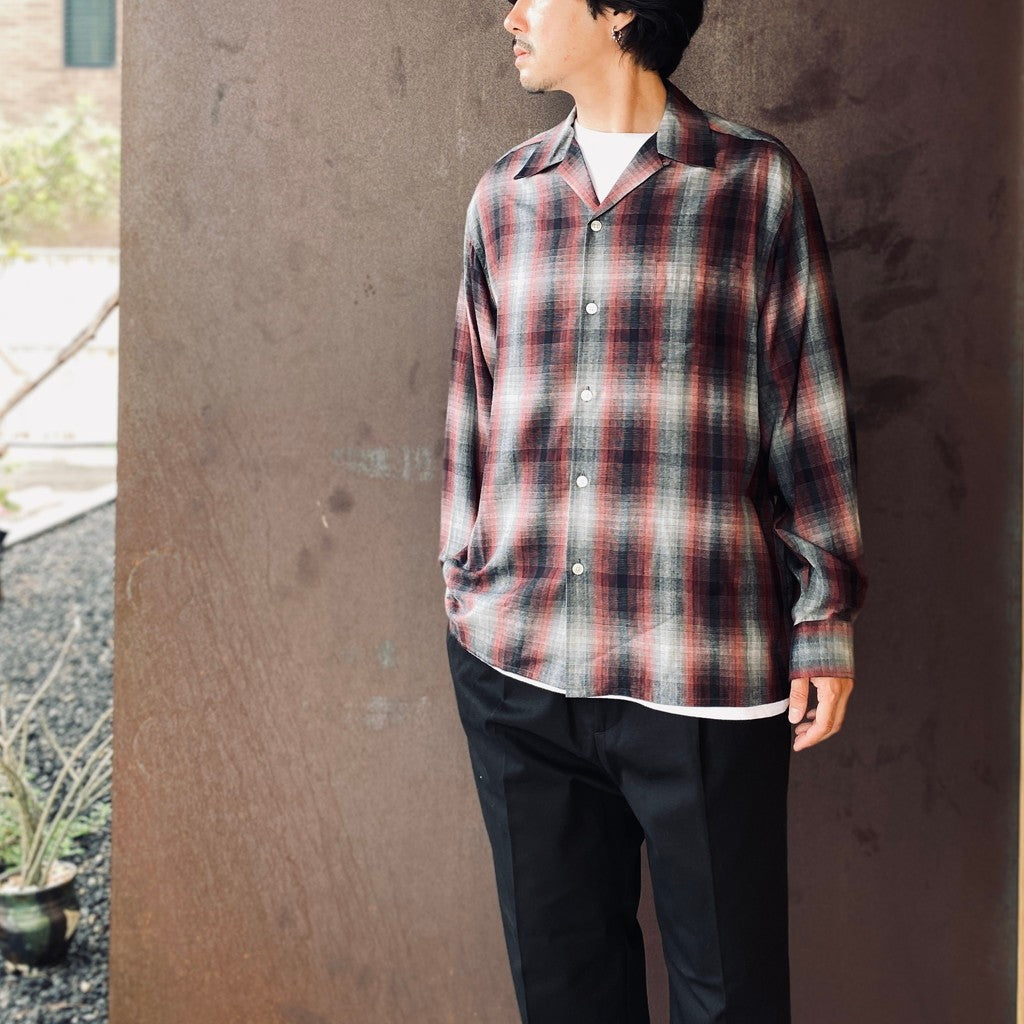 OMBRE CHECK OPEN COLLAR SHIRT L/S ( TYPE-1 ) #RED [26FWE-WMS-OC01]