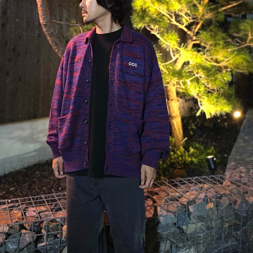 MIX KNIT CATDIGAN WITH BADGE #BLUE×BLACK×RED [CCC-263KN002]