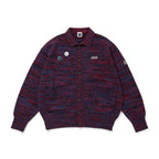 MIX KNIT CATDIGAN WITH BADGE #BLUE×BLACK×RED [CCC-263KN002]
