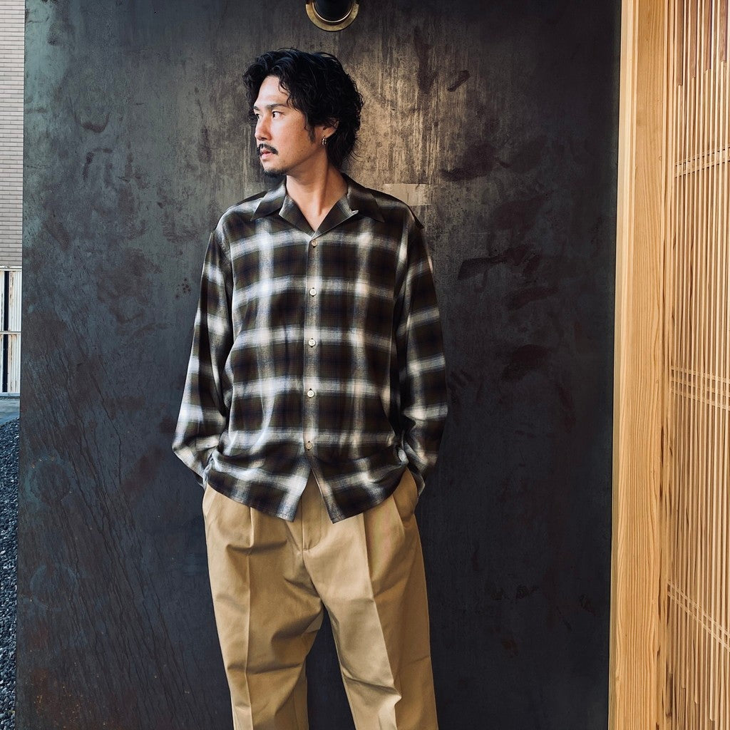 OMBRE CHECK OPEN COLLAR SHIRT L/S ( TYPE-1 ) #KHAKI [25FW-WMS-OC05