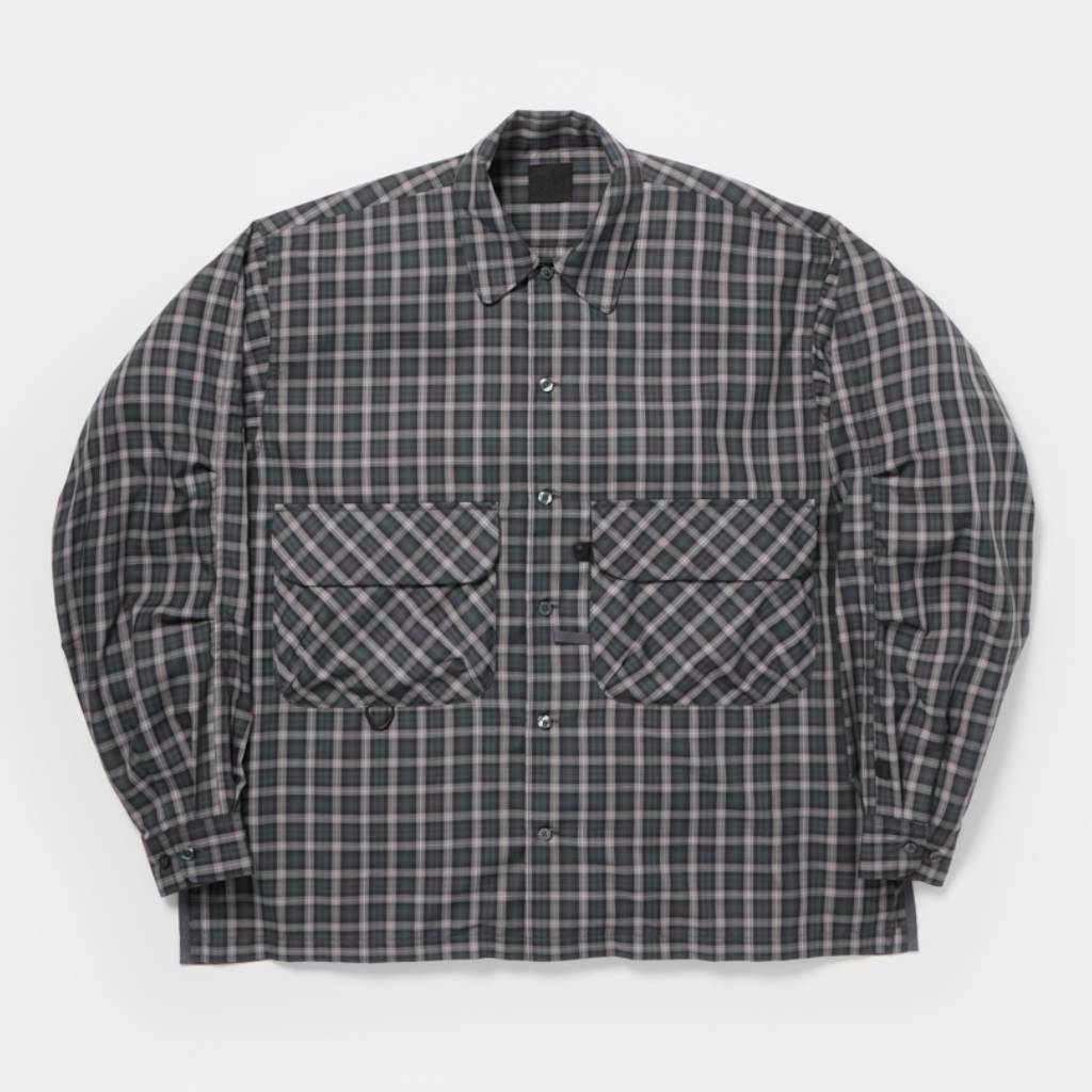 TECH SPORTS OPEN COLLAR SHIRT L/S GREN PLAID #CHARCOAL [BE-82026]