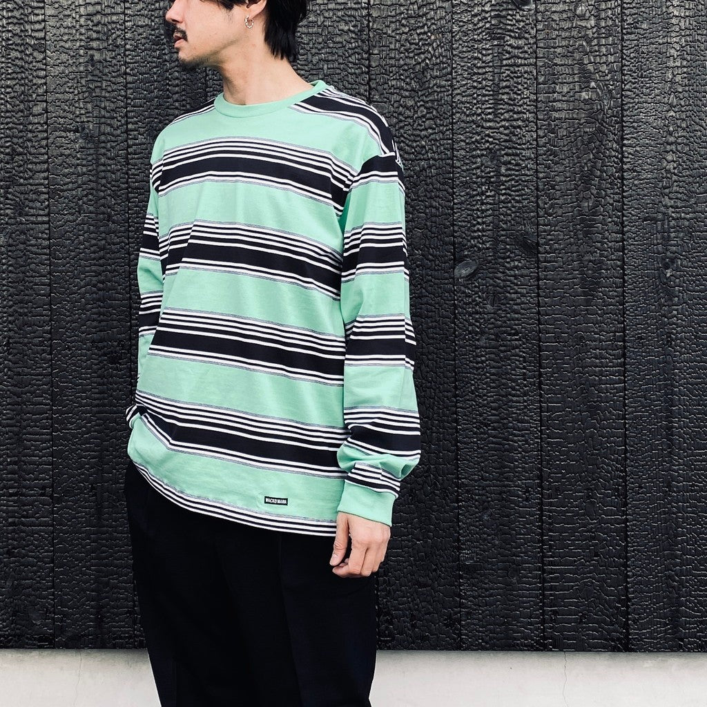 STRIPED CREW NECK LONG SLEEVE T-SHIRT ( TYPE-3 ) #GREEN [26SSE-WMT-LT03]