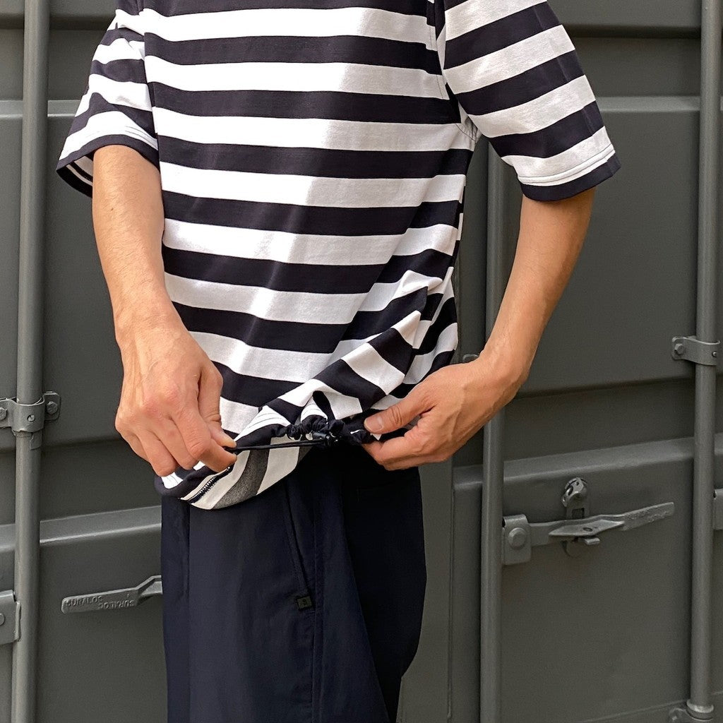 TECH DRAWSTRING BORDER S/S TEE #WHITE/NAVY [BE-36024]