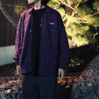 MIX KNIT CATDIGAN WITH BADGE #BLUE×BLACK×RED [CCC-263KN002]