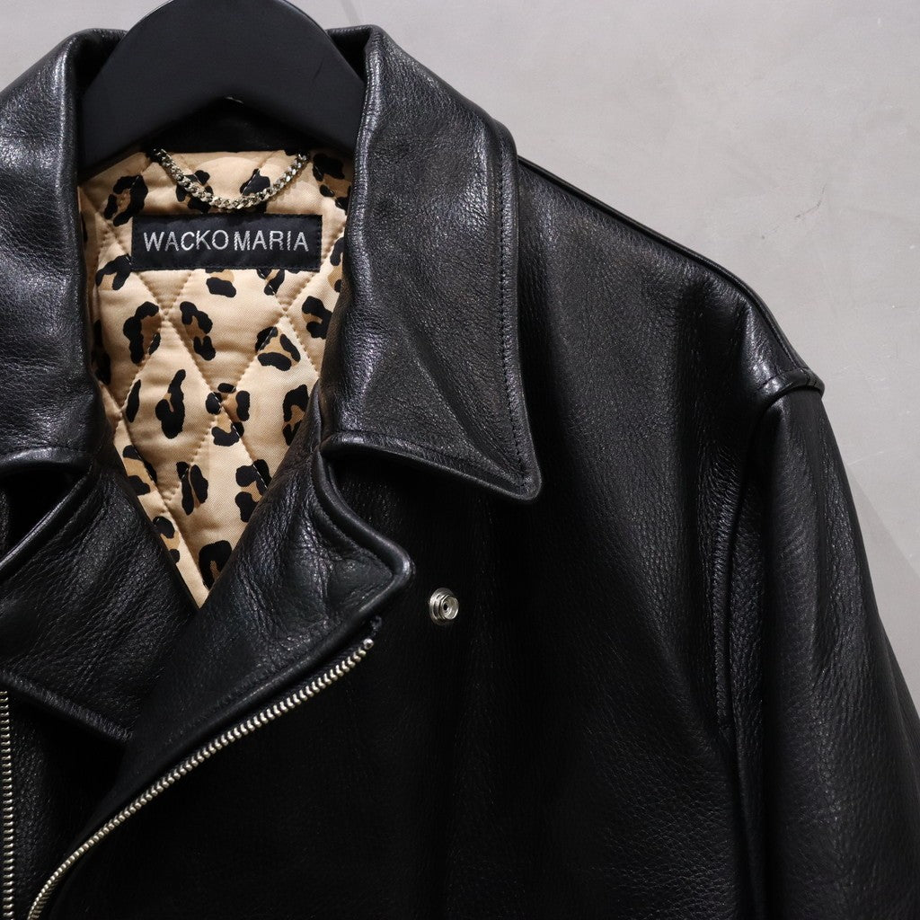 雙排扣皮外套（2 型）#黑色 [24FW-WMO-BL04]