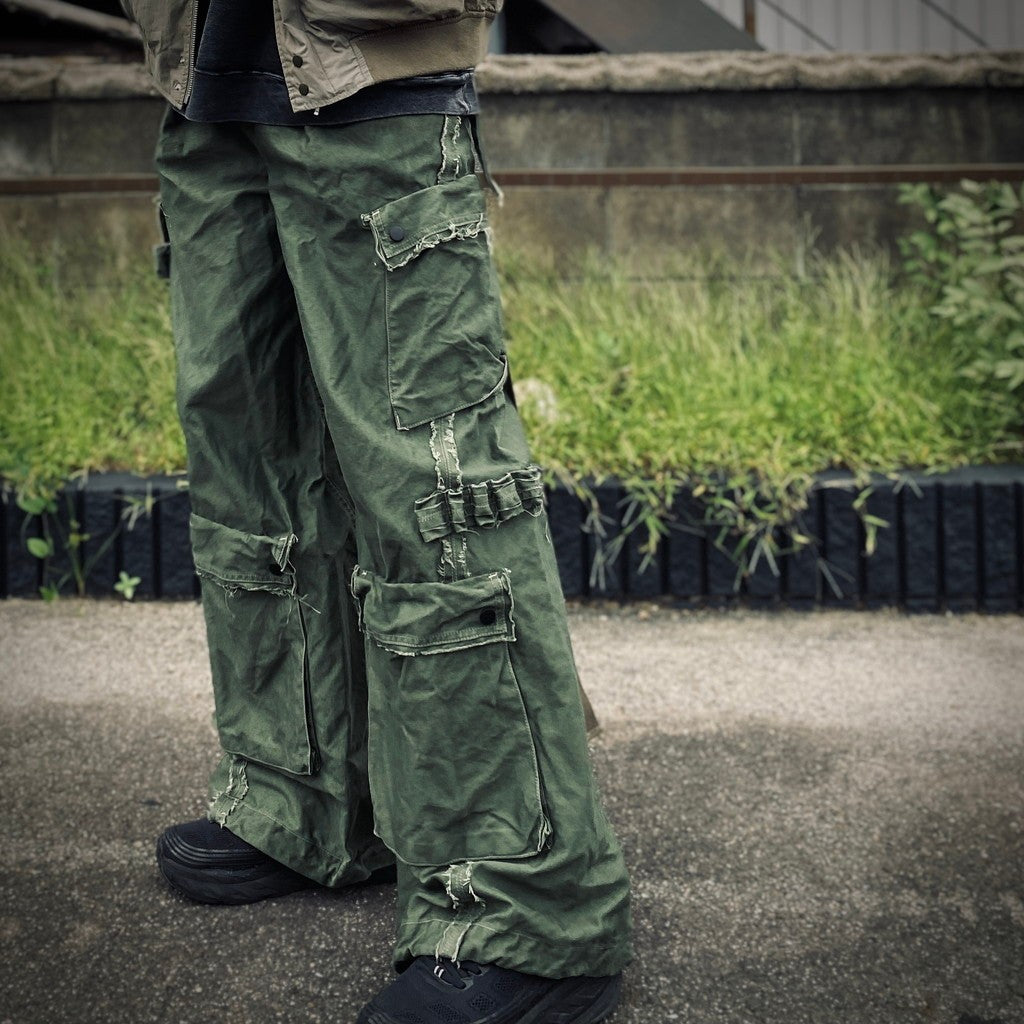 Slash Seam Twist Cargo Pants (PIGMENT DYED MOLESKIN) #OLIVE [M-P2