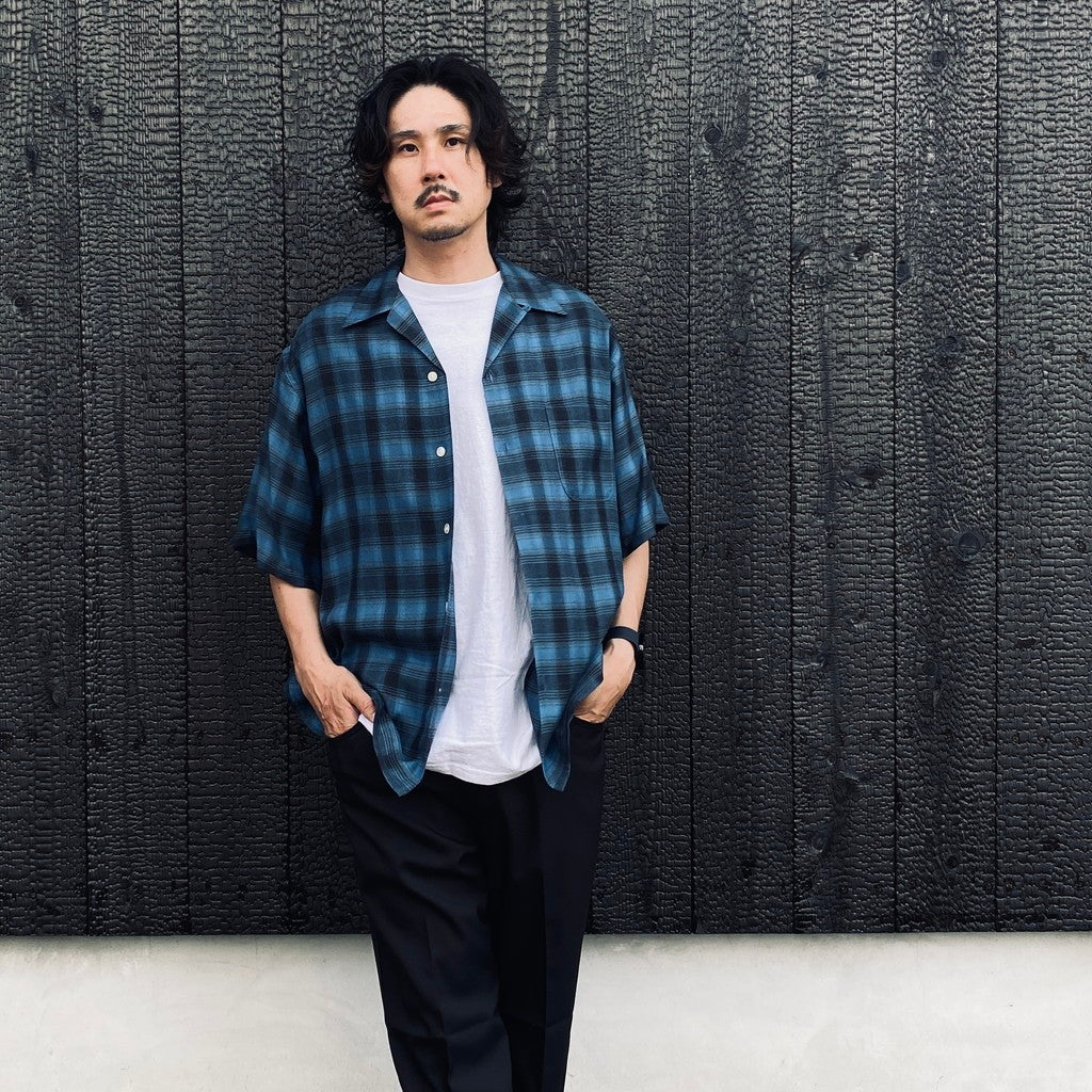 OMBRE CHECK OPEN COLLAR SHIRT S/S ( TYPE-3 ) #BLUE [26SS-WMS-OC14]