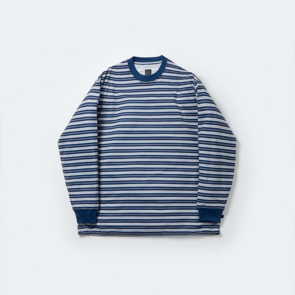 TECH DRAWSTRING MULTI BORDER L/S TEE #NAVY/GRAY [BE-34024]
