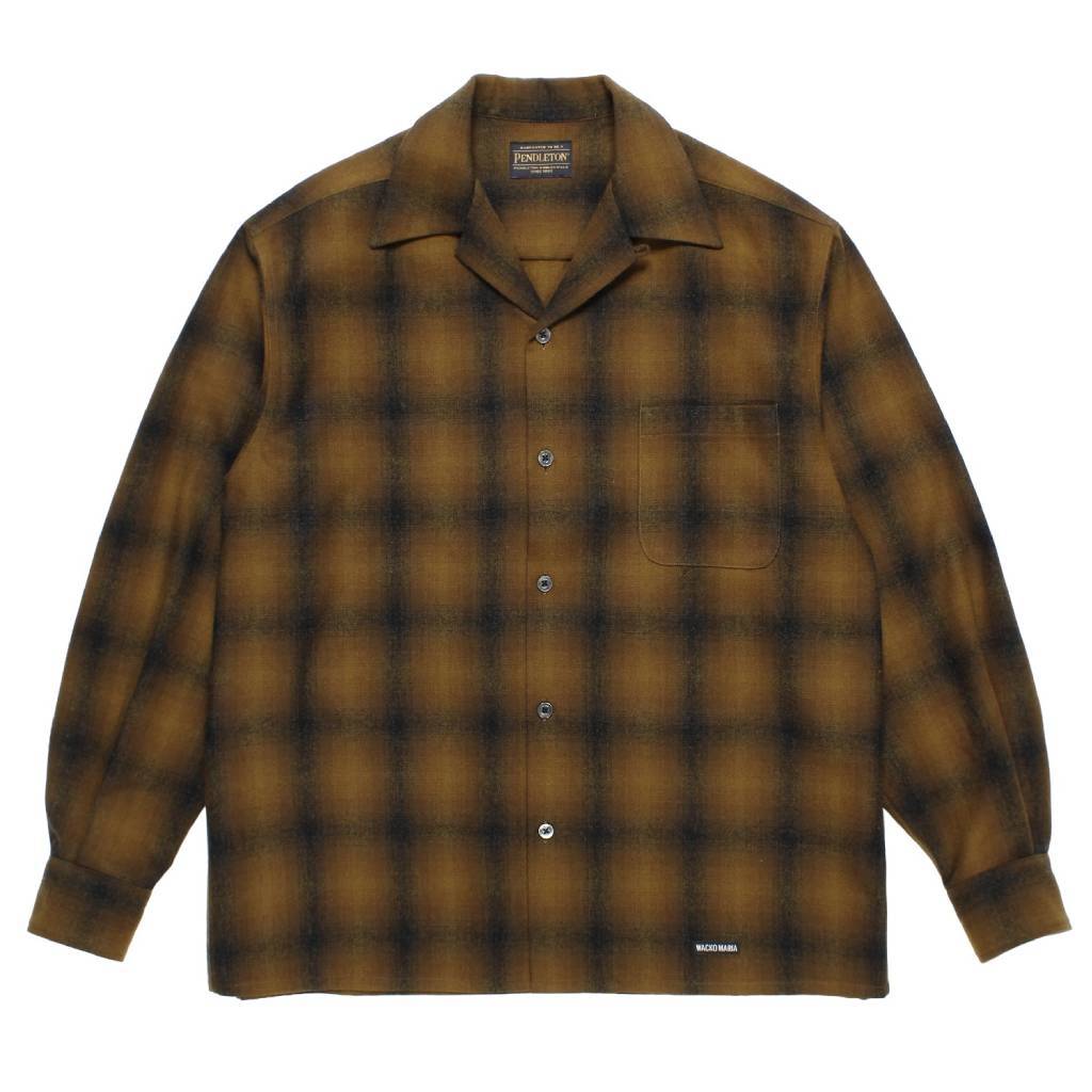 PENDLETON | WOOL OMBRE CHECK OPEN COLLAR SHIRT L/S ( TYPE-2 ) #LT-BROWN [26FW-WMS-PE02]