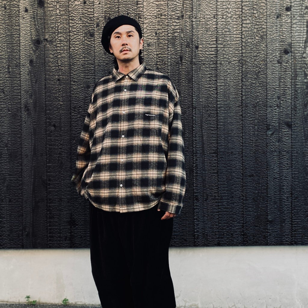 PLAID FLANNEL L/S SHIRT #Black x Beige [FW26-S02]