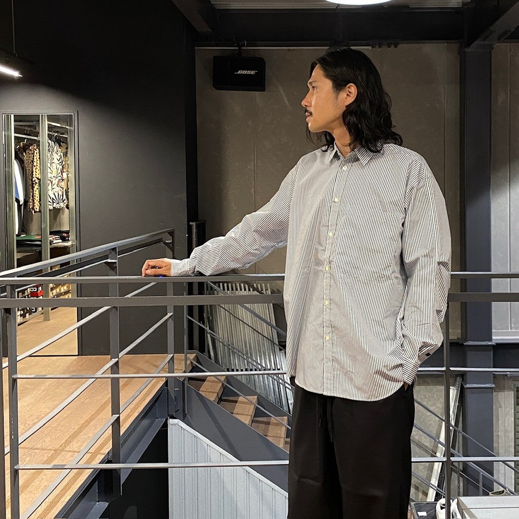 TECH REGULAR COLLAR SHIRT L/S STRIPE #WHITE / NAVY [BE-83024W]