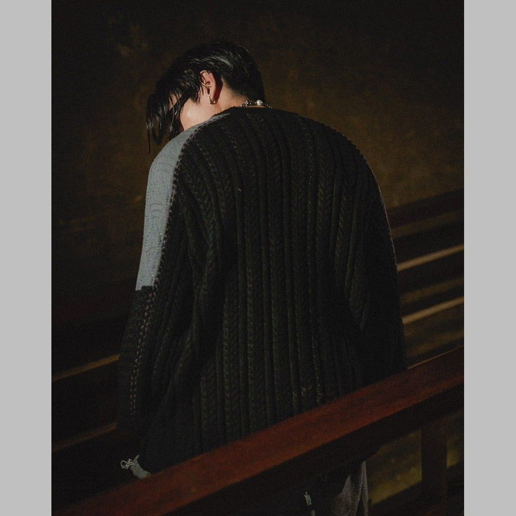 「8SE-03K」 Montage Splicing Knit Sweater #SHADOW [GOOPI-24AW-DEC-05]