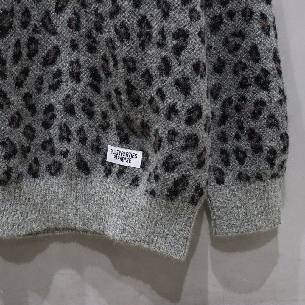 豹紋馬海毛圓領毛衣 #灰色 [24FW-WMK-KN11]