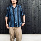 OMBRE STRIPED OPEN COLLAR SHIRT S/S #BLUE [26SS-WMS-OC12]