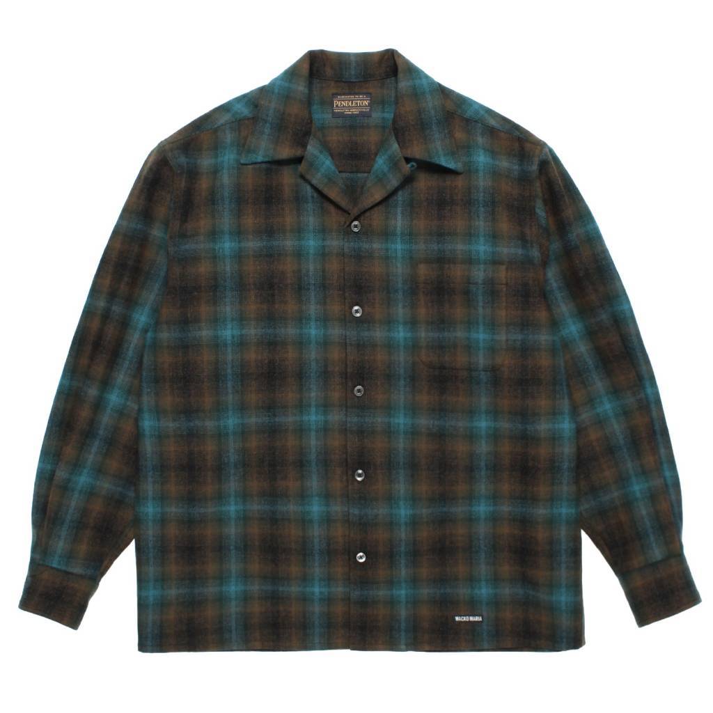 PENDLETON | WOOL OMBRE CHECK OPEN COLLAR SHIRT L/S ( TYPE-1 ) #BROWN / BLUE [26FW-WMS-PE01]