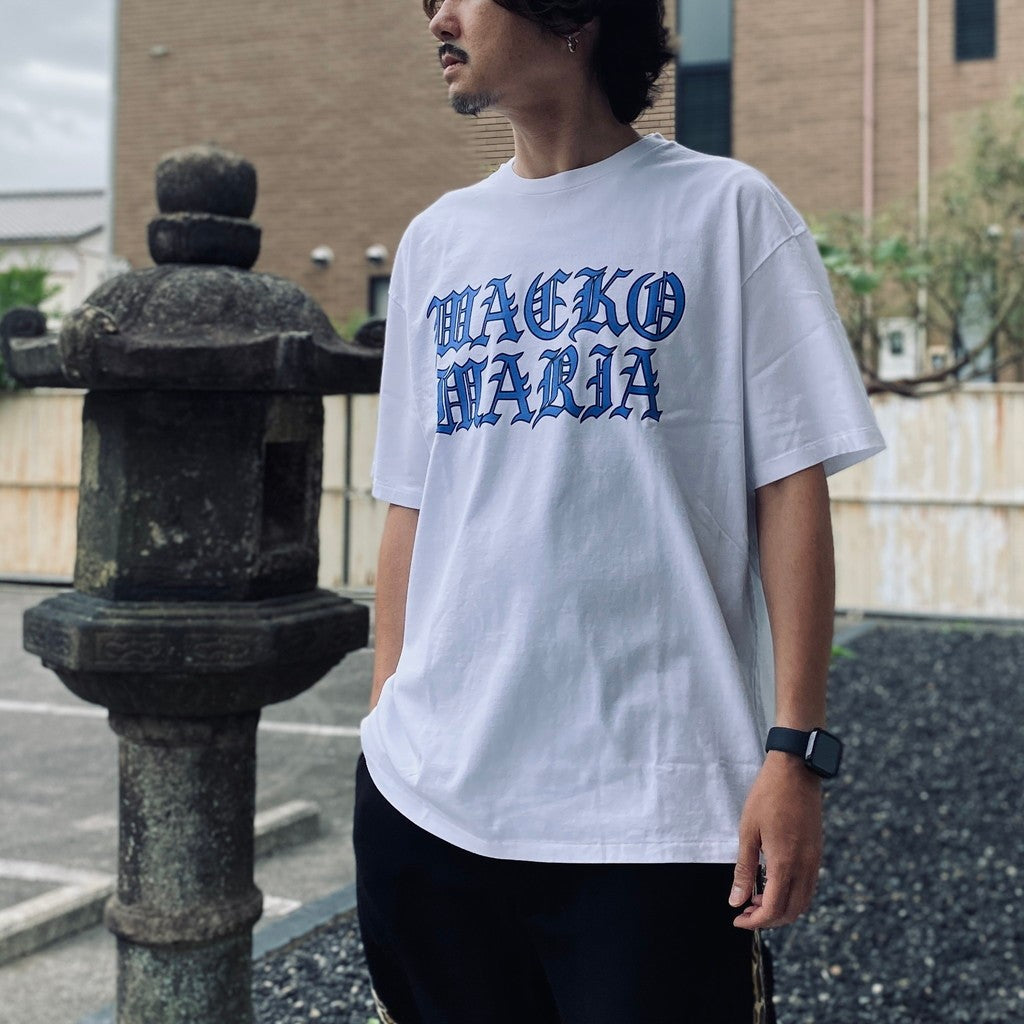 WASHED HEAVY WEIGHT CREW NECK T-SHIRT ( TYPE-12 ) #WHITE-BLUE [26SS-WMT-WT13]