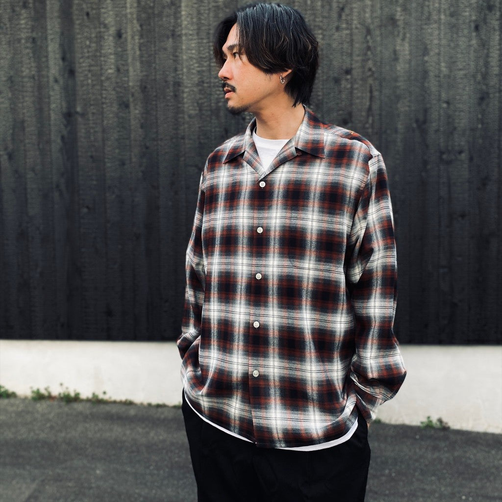 OMBRE CHECK OPEN COLLAR SHIRT L/S ( TYPE-1 ) #BROWN [26SS-WMS-OC11]
