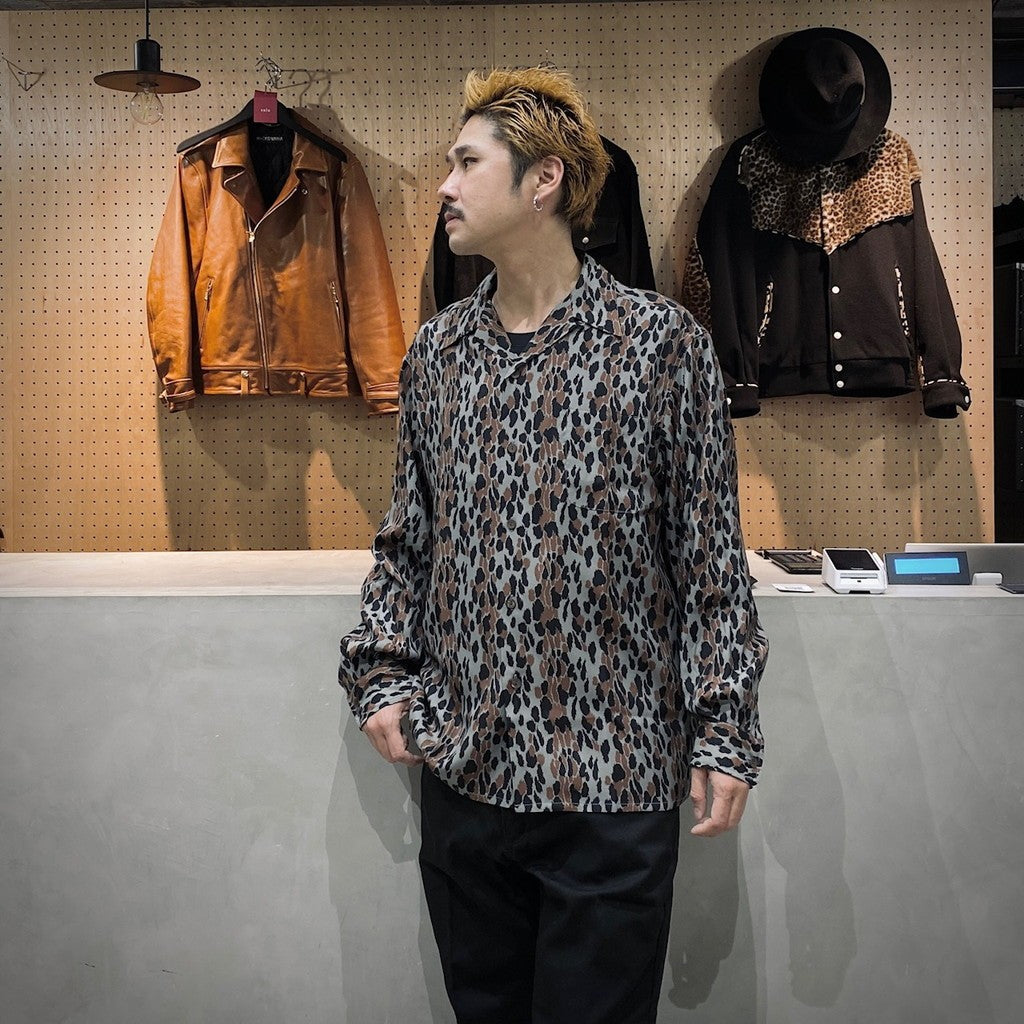 LEOPARD HAWAIIAN SHIRT L/S #GRAY [25SSE-WMS-HI02]