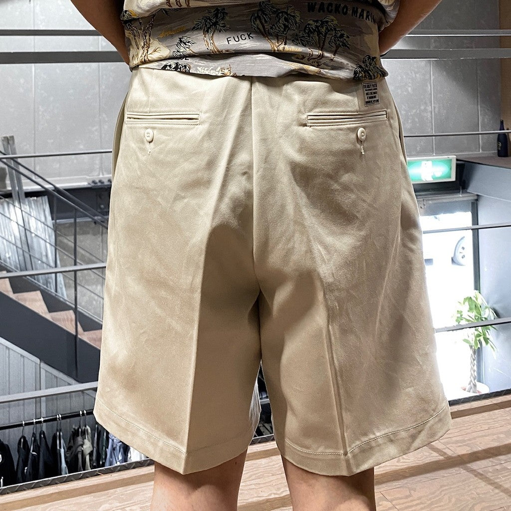 DOUBLE PLEATED CHINO SHORT TROUSERS #WHITE [24SS-WMP-PT12] – cocorozashi