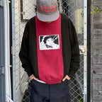 PANELED TWO TONE CREW NECK #RED [CES25CS13]