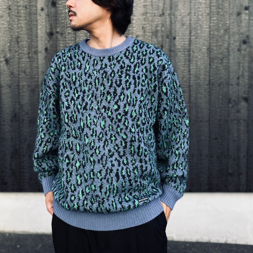 LEOPARD MOHAIR JACQUARD CREW NECK SWEATER #BLUE [26FW-WMK-KN16]