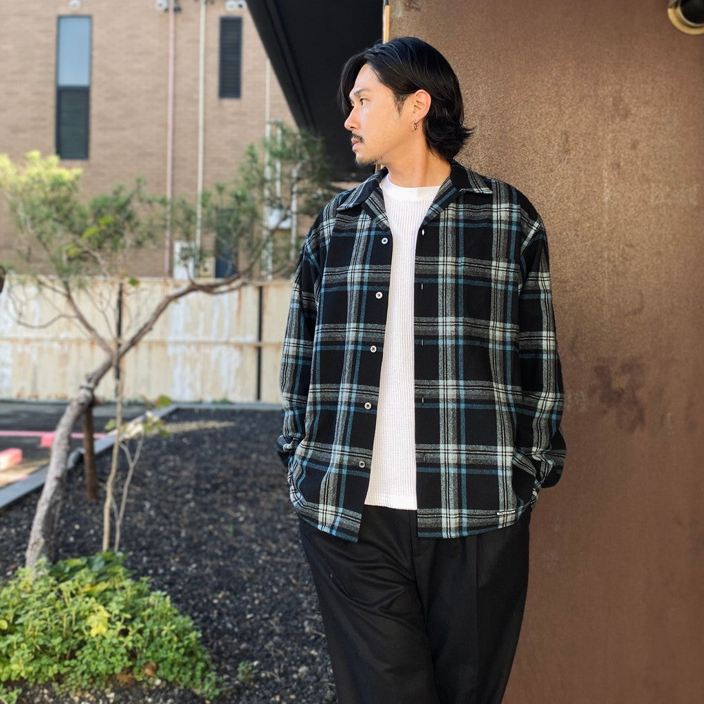 PENDLETON | WOOL OMBRE CHECK OPEN COLLAR SHIRT L/S ( TYPE-3 ) #BLUE / WHITE [26FW-WMS-PE03]