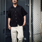 STRIPED OPEN COLLAR SHIRT S/S ( TYPE-2 ) #BLACK [25SS-WMS-OC04]