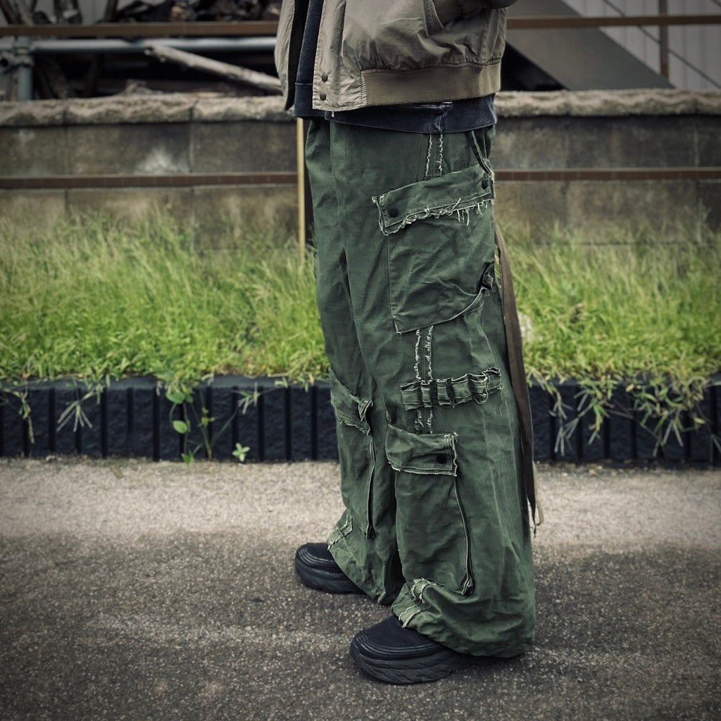 Slash Seam Twist Cargo Pants (PIGMENT DYED MOLESKIN) #OLIVE [M-P2-PT13]