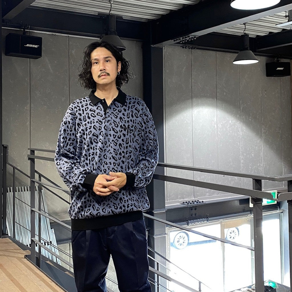 LEOPARD KNIT POLO SHIRT #BLUE [24FW-WMK-KN13]