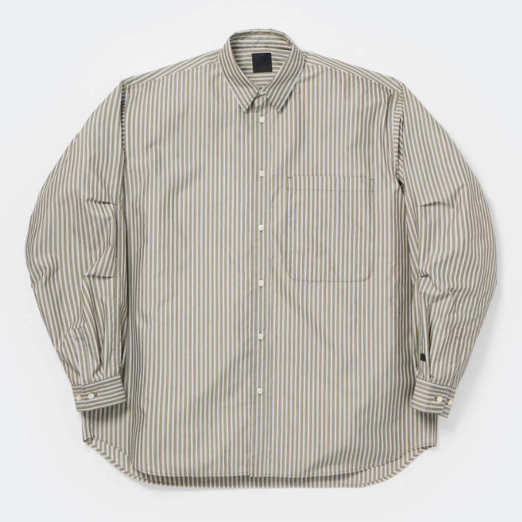 TECH REGULAR COLLAR SHIRT L/S STRIPE #LT.BROWN [BE-83026W]