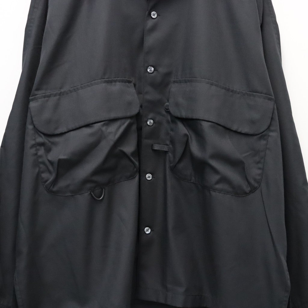 TECH SPORTS OPEN COLLAR SHIRT L/S SOLID #BLACK [BE-82026W]