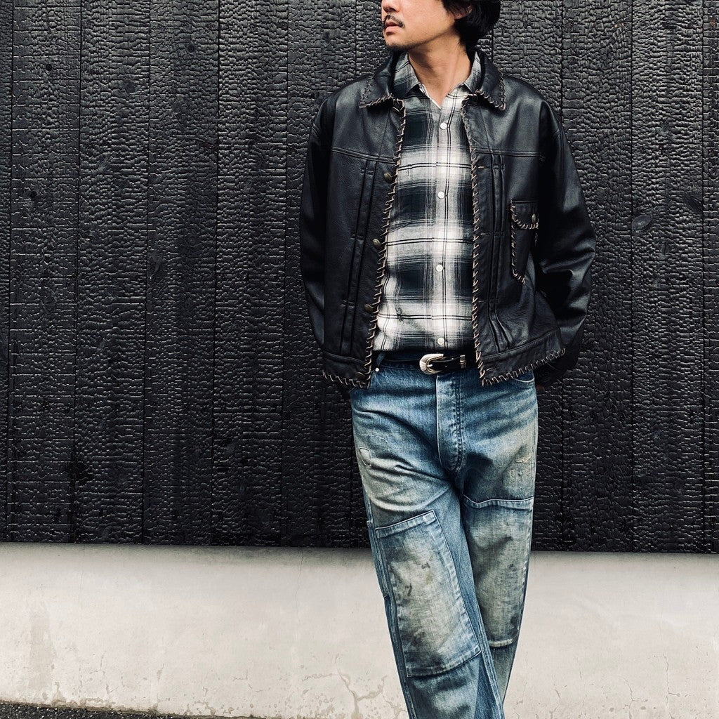 REMADE RAYON PLAID SHIRT AGED #D.GREEN×WHITE [BW261-RRPS]