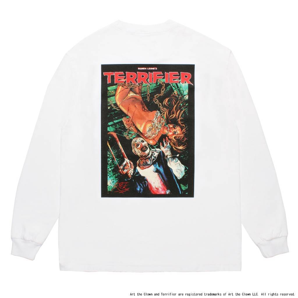 TERRIFIER | WASHED HEAVY WEIGHT CREW NECK LONG SLEEVE T-SHIRT #WHITE [TERRIFIER-WM-LT01]