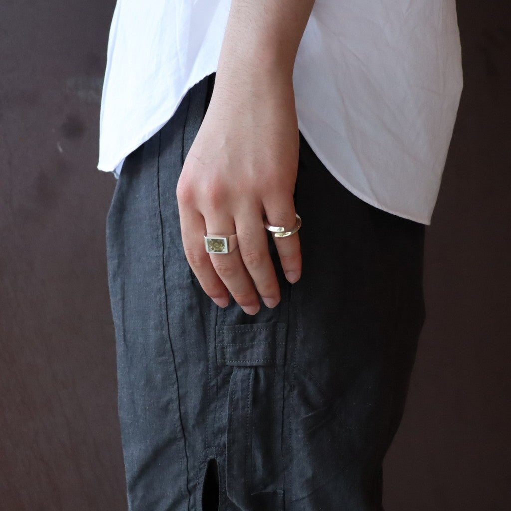 Signet Ring with Gray & Gold Flower #SILVER [XOR125]